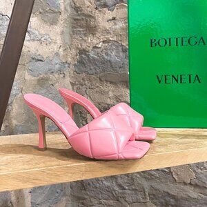 Bottega Veneta Blossom Pink Leather The Rubber Lido Heeled Sandals